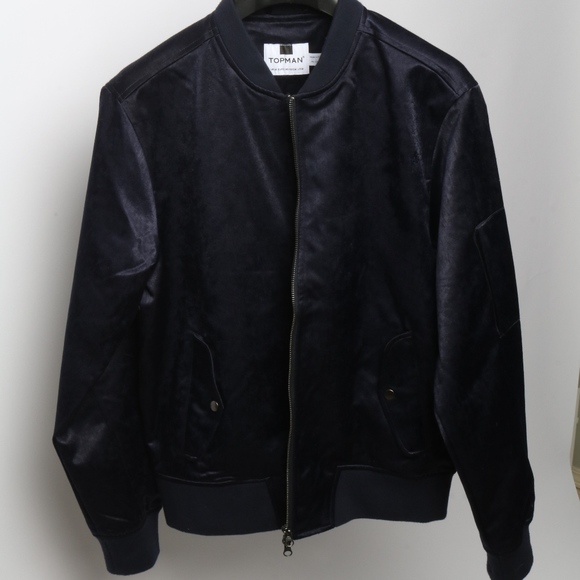 Mens Top Man Blue Velvety Bomber Jacket Size M - Picture 1 of 7